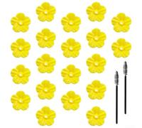 Comedero de flores amarillas para colibríes, paquete de 20 con herramientas de limpieza, piezas de repuesto resistentes a la intemperie para agujeros de 0.3 pulgadas, kit de cuidado de vida silvestre