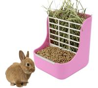 Comedero de heno 2 en 1 para conejillo de indias, comedero de conejo, comedero de heno interior para cobayas, conejo, chinchilla, cuencos de alimentación para césped y alimentos (rosa)
