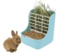Comedero de heno 2 en 1 para conejillo de indias, comedero de conejo, comedero de heno interior para cobayas, conejo, chinchilla, cuencos de alimentación para césped y alimentos (azul)