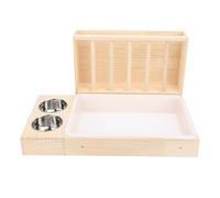 Comedero de heno para Conejos con Caja de, comedero de Madera para conejitos con 2 Cuencos de Acero Inoxidable, Soporte para heno a Prueba de desorden para Conejos, chinchill