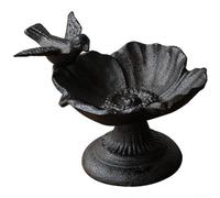 Comedero de hierro fundido para pájaros al aire libre con forma de pavo real con alas totalmente extendidas para la funcionalidad decorativa del jardín y el encanto (B)