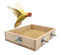 Comedero de Madera para Aves - Plato de Alimentación con Percha para Loros, Periquitos y Mascotas Pequeñas, Accesorio para Jaulas de Pájaros, Roedores y Chinchillas