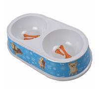 Comedero doble 2 x 175 ml. celeste con florecillas