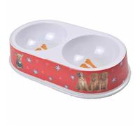 Comedero doble 2 x 200 ml, rojo con flores