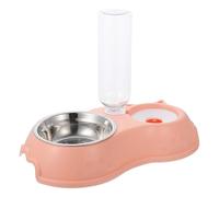 Comedero Doble para Perros Control Automático de Agua y Rosa | Plástico y Acero Inoxidable, Diseño Desmontable, Resistente a Mordidas