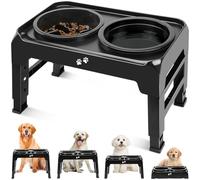 Comedero Elevado 2 en 1 para Perros, Cuenco de alimentación Lenta y Cuenco para Agua, 4 Alturas Ajustables, Soporte Antideslizante para Perros medianos y Grandes, Color Negro