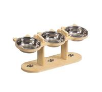 Comedero elevado, comedero para gatos, 3 cuencos de acero inoxidable con soporte de madera, comedero inclinado a 15°, altura ajustable, estación de alimentación para gatos, cachorros y perros pequeños