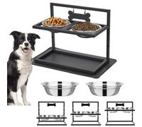 Comedero Elevado para Perros con 2 Cuencos De Acero Inoxidable Tapete Antifugas Altura Ajustable En 3 Niveles Color Negro 42 X 32 X 20,5 Cm
