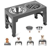 Comedero Elevado para Perros con 4 Alturas Ajustables, Soporte para Bowls con 2 Cuencos de Acero Inoxidable, Antideslizante y comedero de alimentación Lenta, para Perros pequeños, medianos y Grandes