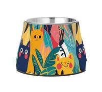 Comedero familiar de dibujos animados para gatos, cuencos antideslizantes de acero inoxidable para mascotas para amar a las mascotas, comer lentamente