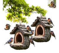 Comedero for pájaros Estilo casa en el árbol Vintage, comedero con Forma de casa Abierta al Aire Libre, Textura de Madera rústica, Decorativo y Funcional for Patio, césped, jardín