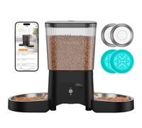 Comedero Gato Automatico 5G WiFi, HONEYGUARDIAN Dispensador Comida Seca Gatos Perros, Alimentador Automatico Gato Fácil Operación con Control App, 4 Cuencos (Acero inoxidable + Lento), 1-6 Comidas/Día