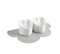 Comedero Gato Ceramica Elevado Inclinado - Juego de 2 Cuencos para Gatos con Alfombrilla Antideslizante - Comederos Gatos - Tazones Antivomitos Gatos - Cuenco Comida Gato Doble - Blanca y Blanca