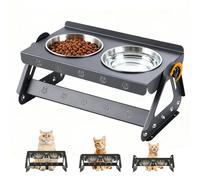 Comedero Gato Elevado,Comedero para Gatos Acero Inoxidable,Cuencos para Gatos Ángulo Ajustable de 0 a 15 Grados,Altura Ajustable de 8,5 a 16 cm,Apto para Gato y Perros Pequeños