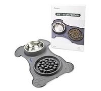 Comedero Lento con Bebedero para Perros, Base Antideslizante, 730 mL, Gris