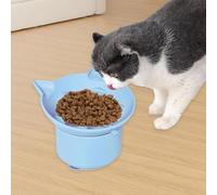Comedero lento de cerámica elevado para gatos con diseño de piscina de peces, borde alto, comedero de rompecabezas de vómitos, alimentos secos y húmedos, promueve la dieta (verde) (azul cielo, 10 x 9