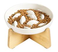 Comedero lento de cerámica elevado para gatos, diseño de piscina de peces, comedero de rompecabezas de borde superior para antivómitos, alimentación saludable, alimentos secos y húmedos