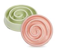 Comedero lento para perros, paquete de 2 divertidos platos interactivos para comida para mascotas, rompecabezas de remolino para cachorros para una dieta saludable en colores rosa y verde