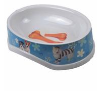 Comedero ovalado de melamina con flores de 1,2 litros, celeste