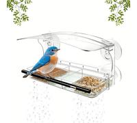 Comedero Pajaros Exterior,Bebedero Pajaros Acrílico Transparente con Ventosas,3 Compartimentos Bebederos para Pajaros con Agujeros de Drenaje,Bird Feeder para Balcón,Jardín,Patio