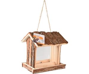 Comedero pájaros Exterior Jarno - casita marrón Oscuro - Madera Natural Resistente con Drenaje - 21x17x21cm