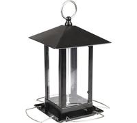 Comedero pájaros Exterior Kimi - metálico Negro con plexiglás - Resistente y práctico para Semillas - 14x14x22cm