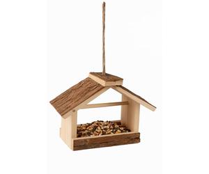 Comedero pájaros Exterior Loo - casita de Madera Clara - Compacto y práctico con Cuerda Colgante - 23x11x11.6cm