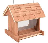 Comedero pájaros Exterior Ludvig - casita Natural con plexiglás - Madera de Cedro Resistente - 20.5x16.5x19cm