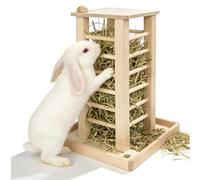 Comedero para conejos, comederos de heno, 36,5 x 24,5 x 16,5 cm, comedero de madera para mascotas pequeñas, conejos, chinchilla, soporte estable en forma de cubo