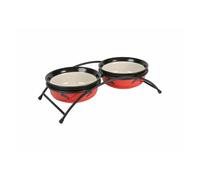Trixie - Conjunto de cuencos de cerámica y soporte modelo Eat on Feet para gatos (2 × 0.3 l) (Rojo/Negro/Crema)