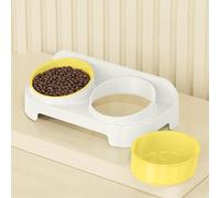 Comedero para gatos 2 en 1, doble cuenco elevado, comedero con apertura inclinada, cuencos de comida, para perros y gatos (blanco)