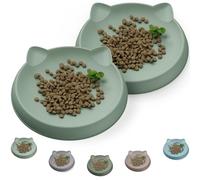 Comedero para gatos (2 unidades, 15 x 15 cm, verde claro), comedero para gatos de silicona, protección del pelo de la barba de gato, plano, plato ancho, accesorios para gatos