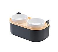Comedero para gatos de doble tazón con estuche de almacenamiento, cuenco elevado para agua para gatos, cuencos dobles, contenedor de alimentos para gatos, perros, comedero para mascotas pequeñas