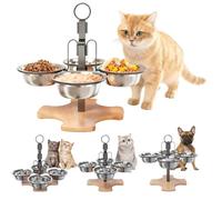 Comedero para gatos elevado, comedero para gatos, juego de 4 cuencos con soporte, cuencos de acero inoxidable, altura ajustable, 3 alturas para comida de agua, gatos, perros pequeños