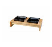Trixie Comedero para perro doble cerámica con soporte de madera 36x19x7 cm 2x400 ml Negro/Roble