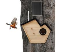 Comedero para pájaros inteligente de madera con cámara, nido de pájaros alimentado por energía solar con detección de IA, nido para pájaros de jardín, granjas, cabinas, jardines, balcones (33 x 15 x