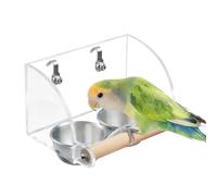 Comedero para pájaros para jaula, periquitos, comedero y agua con 2 cuencos de acero inoxidable y percha para mascotas pequeñas, periquitos, canarios, cacatúas inseparables, hámsters