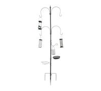 Comedero para pájaros Relaxdays, 6 en 1, estaca, comedero, Bebedero, Cesta, dispensador de Semillas, Acero, Negro