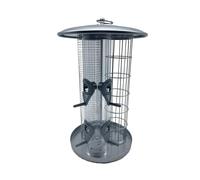 Comedero para pájaros Relaxdays, estación 3 en 1 para Semillas, Bolas de sebo y Cacahuetes, Resistente, Hierro, Plateado