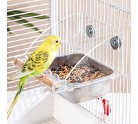 Comedero para pájaros sin ensuciar con perca, jaula para pájaros con soporte antideslizante, comedero para periquitos, perfecto para Psittacus Erithacu, loro mediano, conures, cacatúas pequeñas (A1)