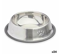 Comedero para Perro Plateado Gris Goma Metal 35 x 0,03 x 25 cm (24 Unidades)