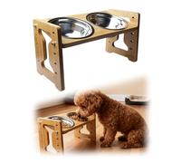 Comedero para perros elevado, altura ajustable con soporte, comedero para perros elevados, comedero para perros, comedero de bambú para perros pequeños y gatos, con 2 cuencos de acero inoxidable