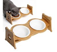 Comedero para perros elevado con soporte, cuenco para gatos de altura ajustable, cuenco elevado para gatos con 2 cerámica premium, comedero para gatos elevados con base antideslizante para gatos y
