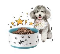 Comedero para Perros en Cerámica - Cuenco para Perros Pequeños y Medianos - Serie de Huellas de Patas Felices - Diámetro 15,5 cm - 900 ml - Verde