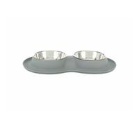 Comedero para perros Trixie Gris Acero inoxidable Ø 16 cm Doble 2 × 0,4 L 40 × 5 × 23 cm (2 Unidades)