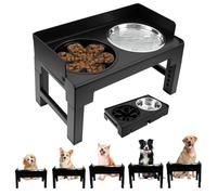 Comedero Perro Elevado,Altura Regulable en 5 Posiciones,Comedero con Deflector de 4,5 cm más Alto,Cuenco Doble de Acero Inoxidable para Comida y Agua,para Perros Pequeños, Medianos y Grandes