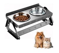 Comedero Perro Elevado, comedero Perro Grande, Cuenco Elevado, Soportes Elevados De Altura Ajustable, Elevado De Acero Inoxidable, 2 Comederos De Acero Inoxidable para Perros, Negro