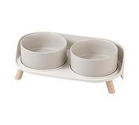 Comedero Perro Elevado de Cerámica - Cuenco Doble con Soporte Antisalpicaduras, Fácil de Limpiar, para Comida y Agua - Apto para Perros Pequeños y Medianos y Gatos Grandes - 2 x 720 ml - Gris