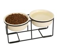 Comedero Perro Elevado de Cerámica - Juego de Cuencos para Perros con Soporte de Metal Antideslizante - Comedero y Bebedero Perro - Cuenco Doble para Perros Pequeños y Medianos - 2 x 720 ml - Beige