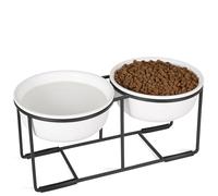 Comedero Perro Elevado de Cerámica - Juego de Cuencos para Perros con Soporte de Metal Antideslizante - Comedero y Bebedero Perro - Cuenco Doble para Perros Pequeños y Medianos - 2 x 720 ml - Blanca